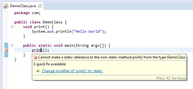 solve error cannot make a static reference to the non-static method or non static method cannot be referenced from a static context