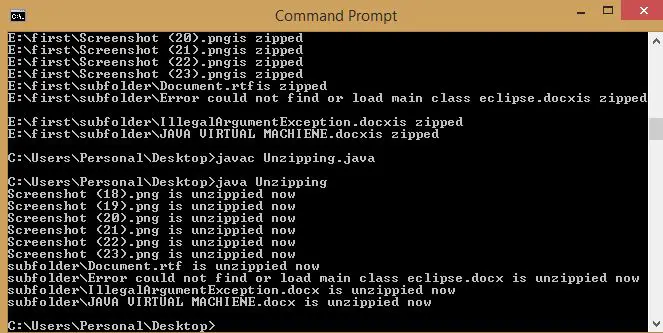 Java Program to Unzip Files and Folders