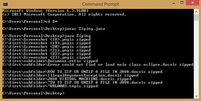 Java Program to Zip files and Folders